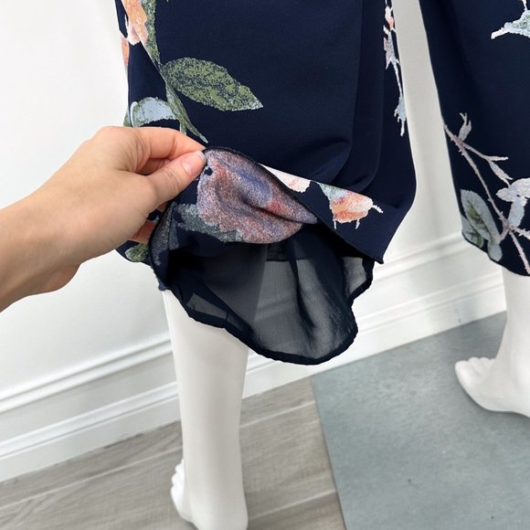 Aritzia Wilfred Ecoulement Floral Jumpsuit Cropped Wide Leg Royal Navy/Rosso - Picture 13 of 14